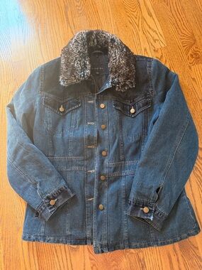 Braetan Dark Blue Denim Jacket with Faux Fur Collar